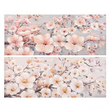 Set de 2 Lienzos Hojas Pintura a Mano Multicolor 150x3x60 cm - Decoración de Pared Arte Moderno