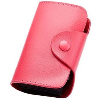 Esdrem Funda de piel para tarjetas de crédito, con diseño de acordeón, color rosa