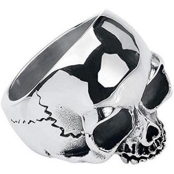etNox hard and heavy Skull Head Hombre Anillo Plateado S, Acero Inoxidable,