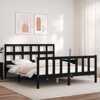 Estructura de cama de matrimonio con cabecero de madera maciza en color negro vidaXL