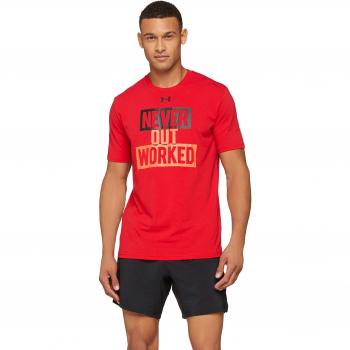 Under Armour UA Never out Worked SS Camiseta de Manga Corta, Hombre, Rojo