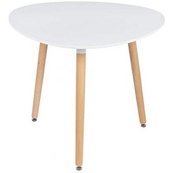 Mesa de Comedor Redonda Estilo Nórdico Blanca con Patas de Madera 90 x 90 x 74 cm