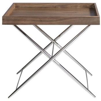 Mesa rincón bandeja nogal ANGEL CERDÁ 2034C, características: Nogal, Acero Inoxidable, Chapa Nogal, dimensiones 61 x 48 x 51 cm