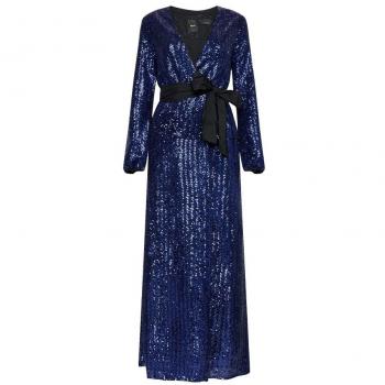 Blue Sequin Embroidered Wrap Dress - IT38|XS by PINKO, Party Dresses, female