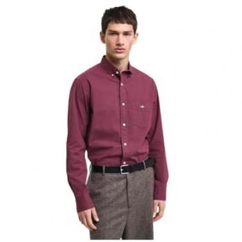 Camisa de Hombre Gant Regular Fit 100% Algodón con Microestampado Color Burdeos (Wine Red) - Talla XXL