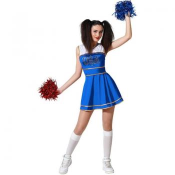 Disfraz de Animadora Azul para Mujer con Pompones y Accesorios Atosa