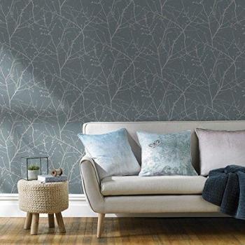 Superfresco Easy Paste the wall Innocence Branch Duck Egg Metallic Wallpaper