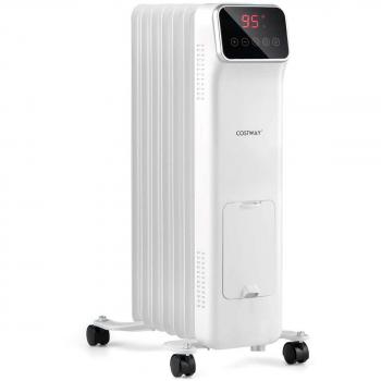 1500W Remote Control Oil-Filled Radiator Heater - White Electric Space Heater with 3 Modes and 24-Hour Timer