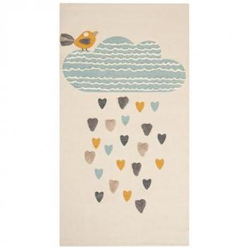 Alfombra de Algodón Multicolor con Estampado de Nubes 80 x 150 cm para Habitaciones Infantiles, Pelo Bajo