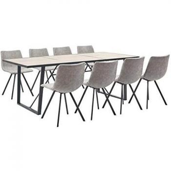 vidaXL Juego Comedor 9 Piezas Cuero Sintético Mobiliario Decoración Interior Casa Hogar Robusto Duradero Resistente Funcional Práctico Útil Gris Claro