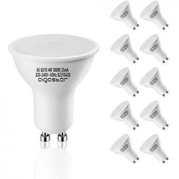 Aigostar Bombilla LED 4W GU10, Luz calida 3000K, 320lm, Esmerilada, no regulable - Caja de 10 unidades