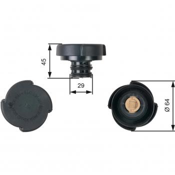 Tapón de radiador GATES RC204, tipo: tapón para depósito de refrigerante, características: diseñado para mantener la presión adecuada en el sistema de refrigeración del vehículo, fabricado con materiales duraderos y resistentes a altas temperatura