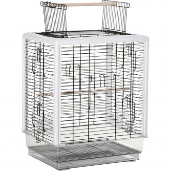 PawHut Jaula para Pájaros Pajarera 47x35x57,5 cm con Techo Abrible 2 Comederos 2 Perchas Bandeja Extraíble Acrílica y As