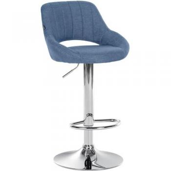 Taburete de bar regulable y giratorio en tela azul Milet con base metálica azul cromado