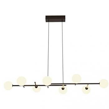 Lámpara colgante Lineal Cellar 8 luces, hierro negro, cristal blanco, LED reemplazables de 5W, 3000K, dimensiones 115.5 x 160 cm