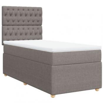 Cama Box Spring con colchón de tela gris taupe 90x200 cm