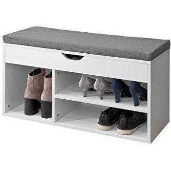 Banco zapatero de madera blanca con cajón y 3 compartimientos, H46 cm, FSR45-HG