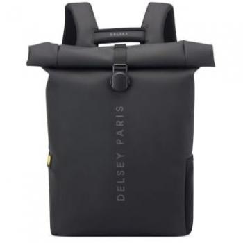 Mochila Delsey Paris RollTop Turenne 26L negro, capacidad de 26 litros, diseño rolltop, material resistente al agua, compartimento acolchado para laptop de hasta 15.6 pulgadas, múltiples bolsillos organizadores,
