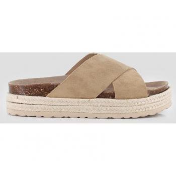 Sandalias de plataforma de mujer de piel con tiras cruzadas Blogger MAGGIE 02 beige 81514