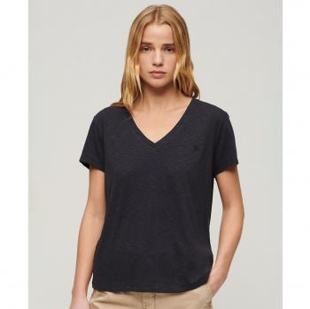 Superdry - Camiseta de mujer flameada con cuello de pico bordada Studios