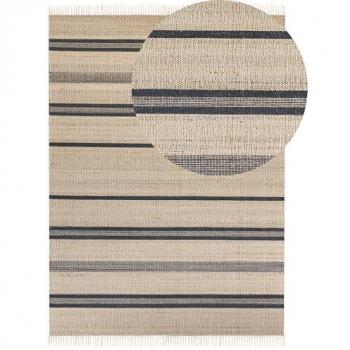 Alfombra de Yute Beige y Gris 160 x 230 cm Rectangular con Borlas, Patrón a Rayas, Tejida a Mano