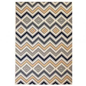 vidaXL Alfombra Moderna Estampado de Zigzag Marrón/Negro/Azul 160x230cm Hogar