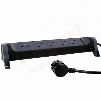 Legrand - Regleta de enchufes con cable e interruptor, 5 salidas giratorias, color negro, longitud de cable 1.5m, tipo E (francés)