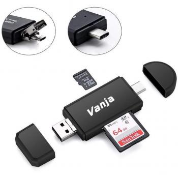 Vanja Lector Tarjeta de Memoria SD/Micro SD, Adaptador Micro USB OTG y Lector de Tarjetas USB 2.0 Computadoras de Escritorio y Portátiles/Teléfonos Inteligentes/Tabletas con Función OTG