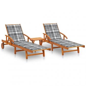 Sunbed 2 PCs con mesa de Acacia maciza y cojines