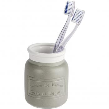 Wenko Maison Vaso para Cepillos de Dientes, Cerámica, Gris, 9x9x10.5 cm