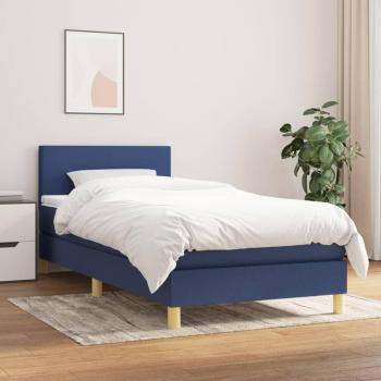 Cama box spring con colchón de tela azul 90x200 cm