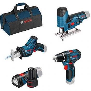 Bosch Professional 12V atornillador bat. GSR 12V-15+sierra sable GSA 12V-14 + sierra de calar GST 12V-70 + linterna LED GLI 12V-80