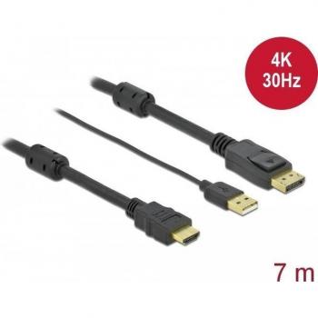 Cable HDMI a DisplayPort 4K 30Hz con Alimentación USB (7 m) - Triple Aislación - Negro