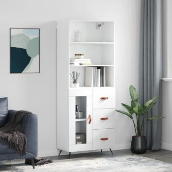 Aparador alto de madera contrachapada blanco 69,5x34x180 cm