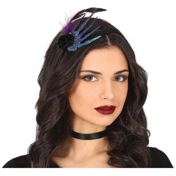 Diadema con Mano, Pluma y Rosa Negra