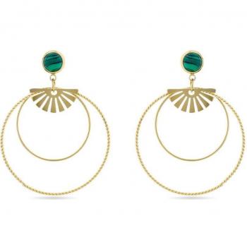 Pendientes de lujo Luxenter Africa con piedra de Malaquita y baño de oro amarillo
