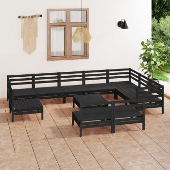 Conjunto de sala de estar de jardín 11 piezas de madera maciza de pino negro