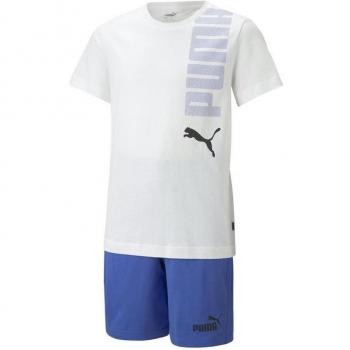 Conjunto Puma Logolab Set para Niño en Color Blanco y Azul, Incluye Camiseta y Shorts de Algodón