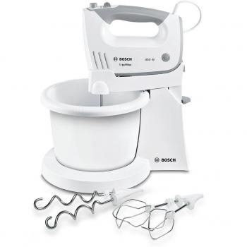 Bosch ErgoMixx MFQ36460, Batidora Amasadora de Repostería, 450W, con Varillas y Garfios Amasadores, Bol Giratorio, 5 Velocidades + Turbo, Color Blanco