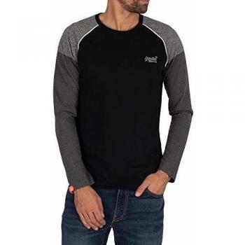 Superdry de los Hombres Camiseta de béisbol de Manga Larga del Desierto, Negro, S