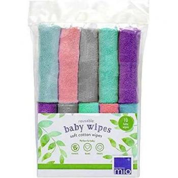 Toallitas Húmedas Reutilizables para Bebé Bambino Mio, Paquete de 10, Estampado Nube y Azul Claro