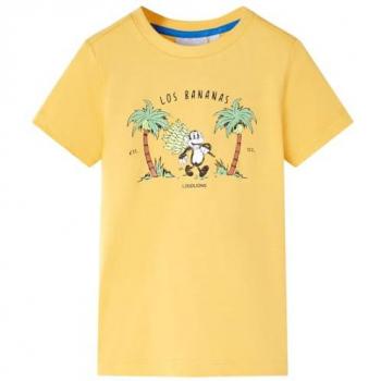 Camiseta Infantil Ocre Claro 104 con Estampado de Mono, Ropa de Manga Corta y Cuello Redondo
