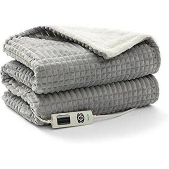Bedsure Manta Electrica Grande Cama - Manta Eléctrica Sofa Individual Franela 180x130 cm con 6 Ajustes de Temperatura, Manta Termica Calefactable Matrimonio Calor con Apagado Automático, Gris