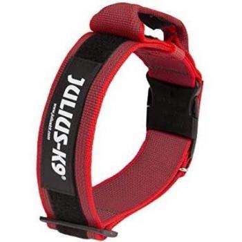 Julius-K9 Collar Color & Gray con la manija, la cerradura de seguridad y el remiendo intercambiables, 50 mm 49/70 cm, Rojo/Gris
