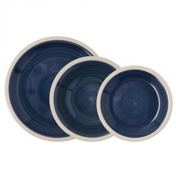 Vajilla Cerámica Pintada a Mano Quid Baltic 18 Piezas para 6 Personas - Apta Microondas y Lavavajillas - Diseño Moderno en Gris o Azul