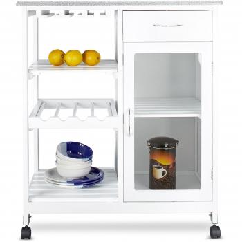 Relaxdays - Carrito de cocina con 4 ruedas y 3 estantes, madera, color blanco, 88 x 76 x 48 cm