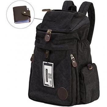 Viaje Vintage lienzo Mensajero Mochila Deporte mochila Camping escuela Satchel bolso senderismo Militar portátil bolsa equipaje de mano + libre tipo cartera para 24 tarjeta por HiCollections, negro