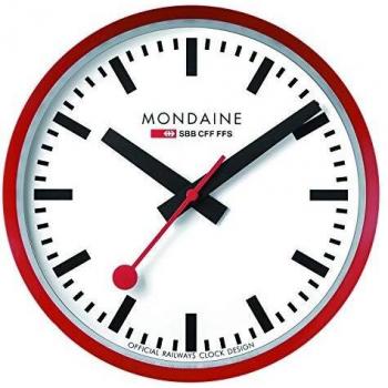 Mondaine Wall Clock A990.CLOCK.11SBC 25cm - Official Swiss Railways Clock Red Second Hand Red Aluminium Casing Dust Resistant