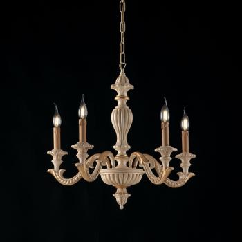 Lámpara de araña Bonetti Illumina 5 luces E14 en madera y pulpa blanca estilo Shabby Chic