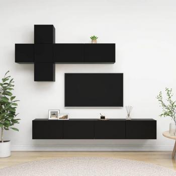vidaXL Juego de muebles de salón 7 piezas aglomerado negro, Mueble TV, Mueble Televisor, Mesa de TV, dimensiones 100 x 30 x 30 cm
